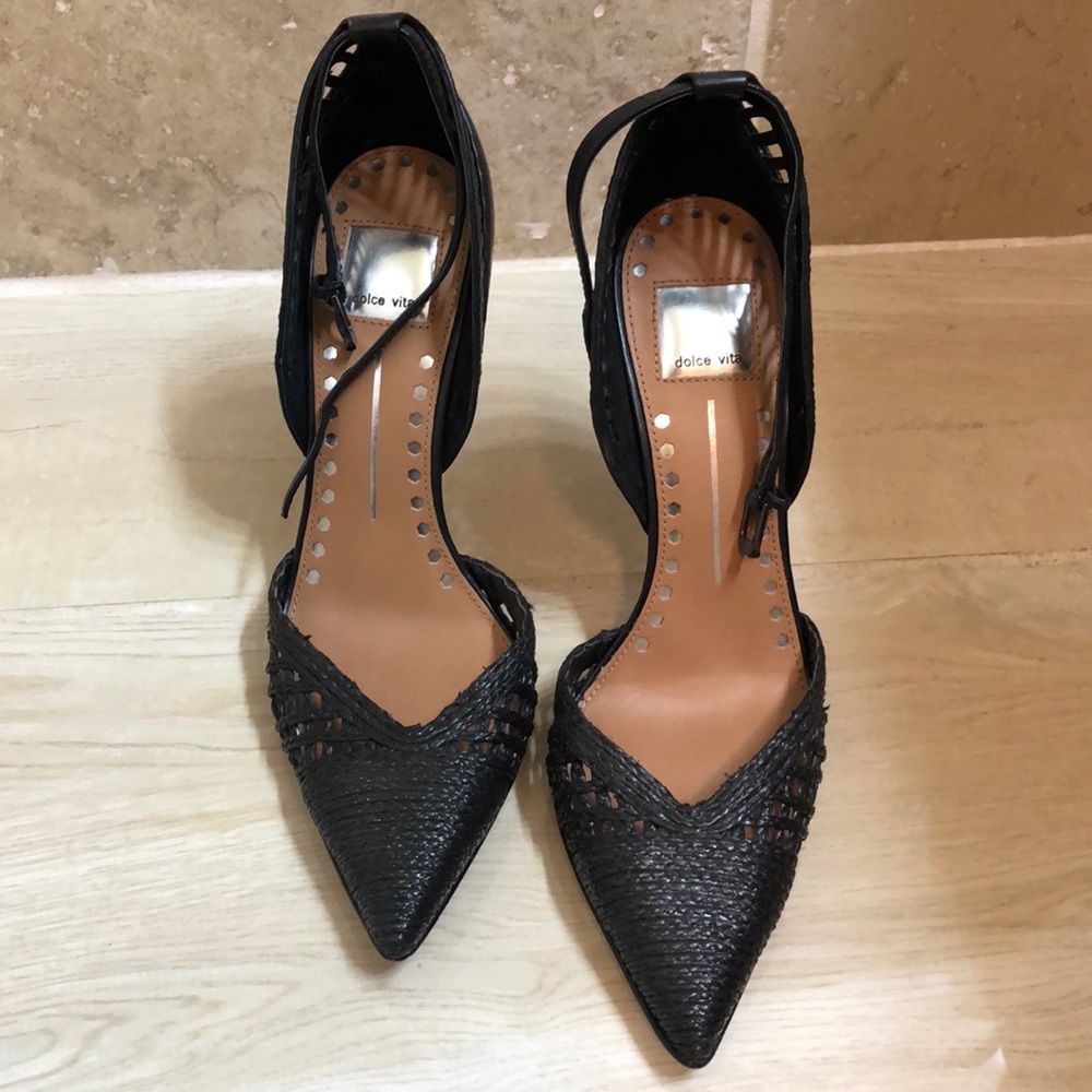 Dolce Vita Woven Pointy Ankle Strap Heels pumps